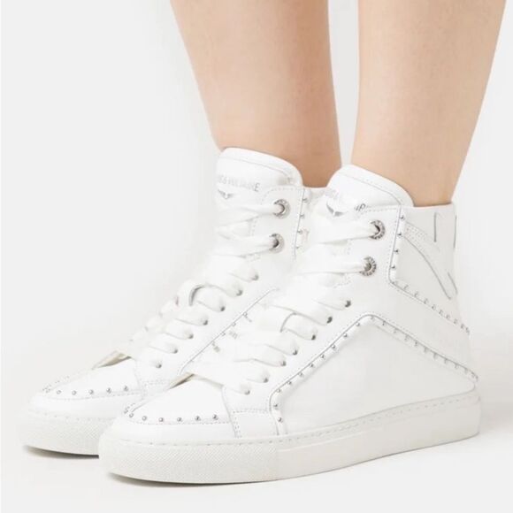 NIB Zadig & Voltaire high flash smooth high top sneakers silver studs 41 - Picture 1 of 12